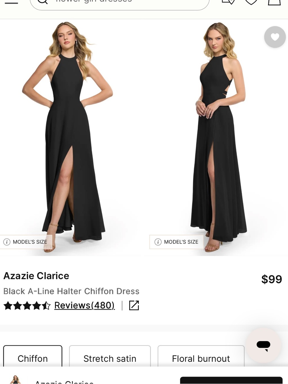 Azazie Black Halter A-Line Chiffon Gown with Slit